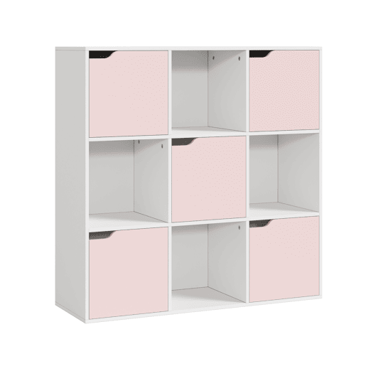 Prateleira para crianças Ljunshund com 9 compartimentos Cubo 90x90x30 cm Branco Rosa en.casa Prateleira para crianças Ljunshund com 9 compartimentos Cubo 90x90x30 cm Branco Rosa en.casa