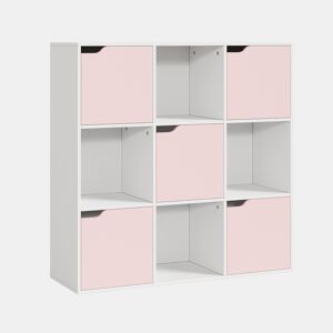Prateleira para crianças Ljunshund com 9 compartimentos Cubo 90x90x30 cm Branco Rosa en.casa
