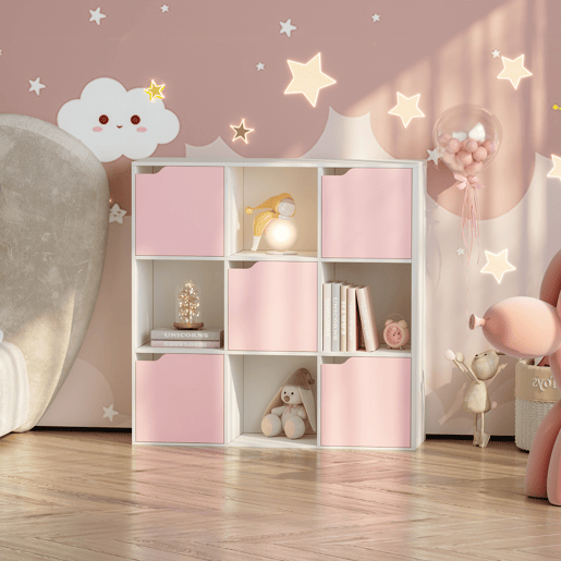 Prateleira para crianças Ljunshund com 9 compartimentos Cubo 90x90x30 cm Branco Rosa en.casa Prateleira para crianças Ljunshund com 9 compartimentos Cubo 90x90x30 cm Branco Rosa en.casa