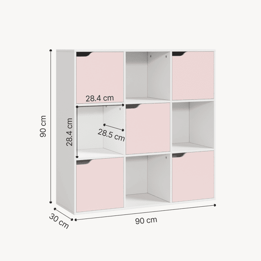 Prateleira para crianças Ljunshund com 9 compartimentos Cubo 90x90x30 cm Branco Rosa en.casa Prateleira para crianças Ljunshund com 9 compartimentos Cubo 90x90x30 cm Branco Rosa en.casa