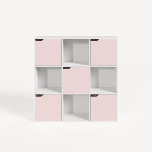 Prateleira para crianças Ljunshund com 9 compartimentos Cubo 90x90x30 cm Branco Rosa en.casa Prateleira para crianças Ljunshund com 9 compartimentos Cubo 90x90x30 cm Branco Rosa en.casa