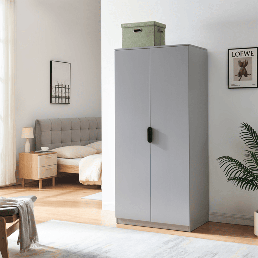 Roupeiro Eiselfing (2 portas 1 bengaleiro 1 compartimento) MDF 176x80x52cm - Cinzento en.casa