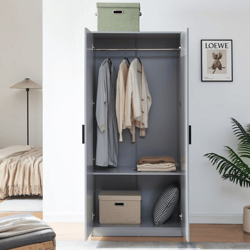 Roupeiro Eiselfing (2 portas 1 bengaleiro 1 compartimento) MDF 176x80x52cm - Cinzento en.casa