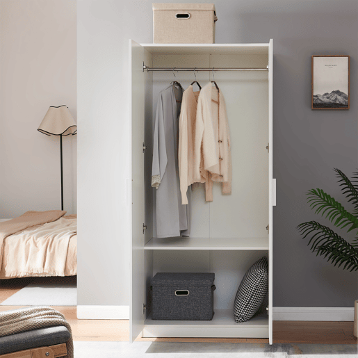 Roupeiro Eiselfing (2 portas 1 bengaleiro 1 compartimento) MDF 176x80x52cm - Branco en.casa