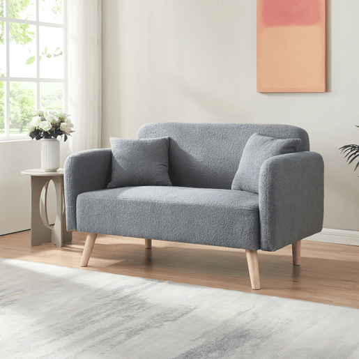 Sofá de 2 lugares Midt de bouclé madeira 132x70x81 cm - Cinzento en.casa