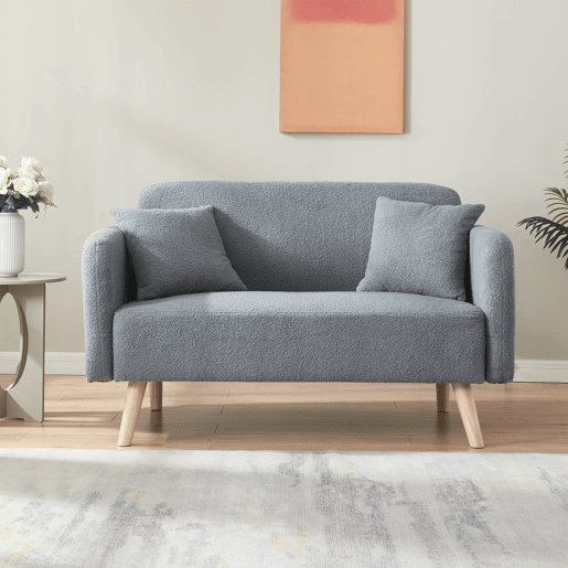 Sofá de 2 lugares Midt de bouclé madeira 132x70x81 cm - Cinzento en.casa