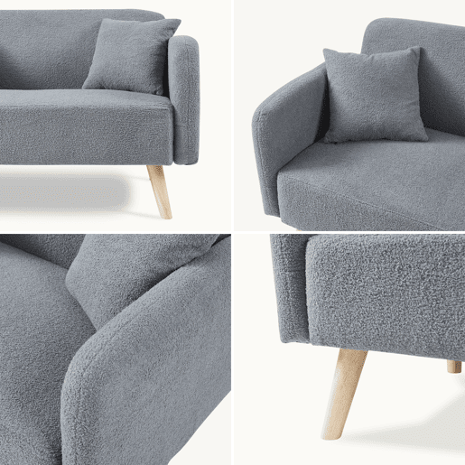 Sofá de 2 lugares Midt de bouclé madeira 132x70x81 cm - Cinzento en.casa