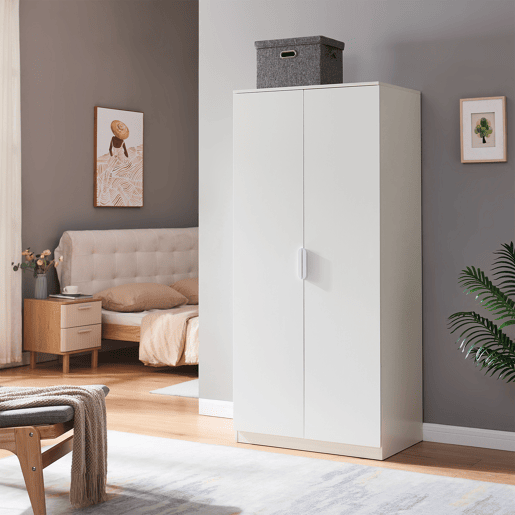 Roupeiro Eiselfing (2 portas 1 bengaleiro 4 compartimentos) MDF 176x80x52cm - Branco en.casa