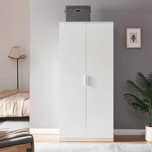 Roupeiro Eiselfing (2 portas 1 bengaleiro 4 compartimentos) MDF 176x80x52cm - Branco en.casa