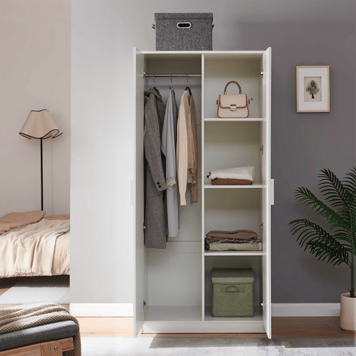 Roupeiro Eiselfing (2 portas 1 bengaleiro 4 compartimentos) MDF 176x80x52cm - Branco en.casa