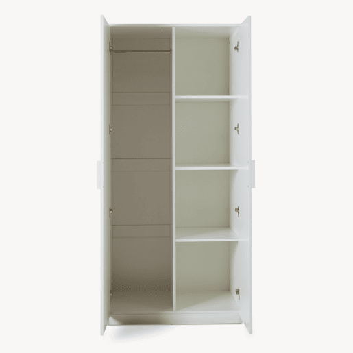 Roupeiro Eiselfing (2 portas 1 bengaleiro 4 compartimentos) MDF 176x80x52cm - Branco en.casa