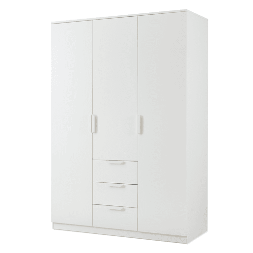 Roupeiro Eiselfing (3 portas 4 compartimentos 3 gavetas) MDF 176x120x52 cm - Branco en.casa