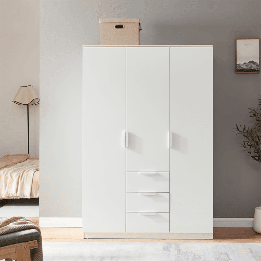 Roupeiro Eiselfing (3 portas 4 compartimentos 3 gavetas) MDF 176x120x52 cm - Branco en.casa