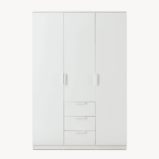 Roupeiro Eiselfing (3 portas 4 compartimentos 3 gavetas) MDF 176x120x52 cm - Branco en.casa