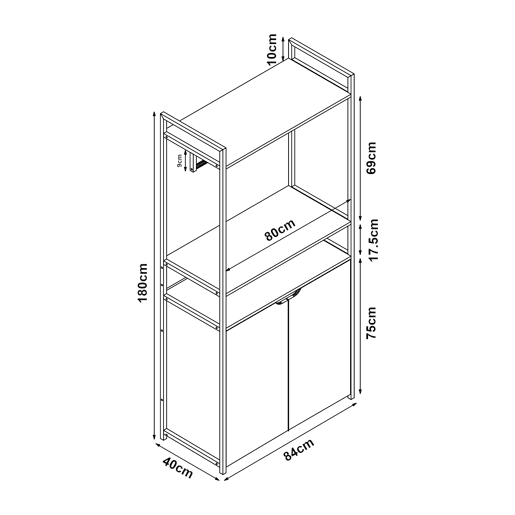 Bengaleiro Larem com portas 180x84x40cm - Efeito carvalho en.casa