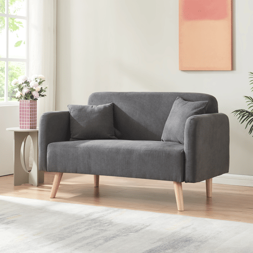 Sofá de 2 lugares Midt de cordão madeira 132x70x81 cm - Cinzento en.casa