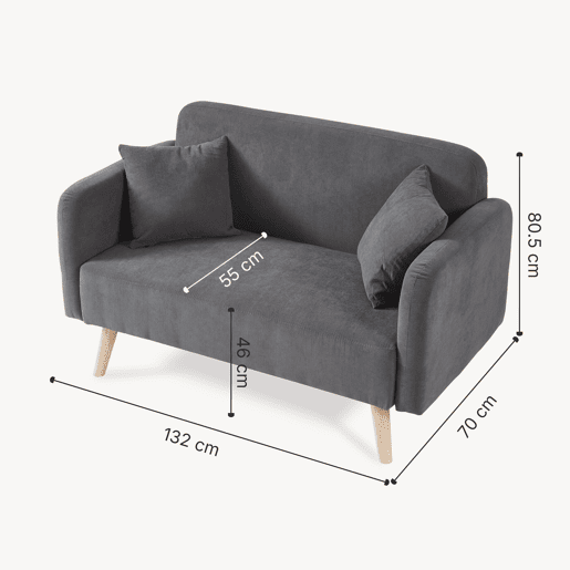 Sofá de 2 lugares Midt de cordão madeira 132x70x81 cm - Cinzento en.casa