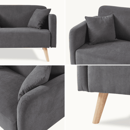 Sofá de 2 lugares Midt de cordão madeira 132x70x81 cm - Cinzento en.casa