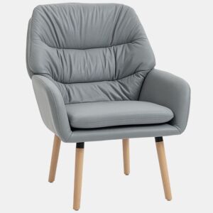 HOMCOM Poltrona de Sala de Estar Moderna Acolchoada de Dupla Camada Estofada em Couro Sintético Pés de Madeira 68x74x89 cm Cinza