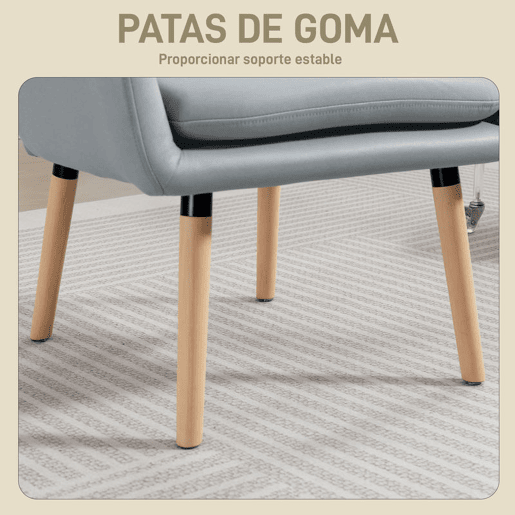 HOMCOM Poltrona de Sala de Estar Moderna Acolchoada de Dupla Camada Estofada em Couro Sintético Pés de Madeira 68x74x89 cm Cinza