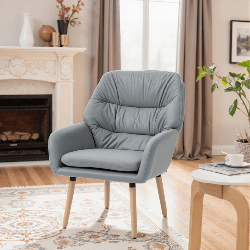 HOMCOM Poltrona de Sala de Estar Moderna Acolchoada de Dupla Camada Estofada em Couro Sintético Pés de Madeira 68x74x89 cm Cinza