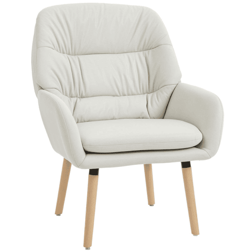 HOMCOM Poltrona de Sala de Estar Moderna Acolchoada de Dupla Camada Estofada em Couro Sintético Pés de Madeira 68x74x89 cm Creme