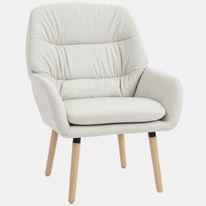 HOMCOM Poltrona de Sala de Estar Moderna Acolchoada de Dupla Camada Estofada em Couro Sintético Pés de Madeira 68x74x89 cm Creme