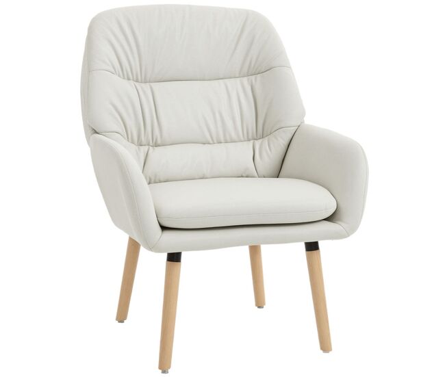 Homcom sillón de salón moderno, butaca de salón, acolchado de doble capa, tapizado en cuero sintético, patas de madera, sillón de lectura para dormitorio, oficina, estudio, 68x74x89 cm, crema