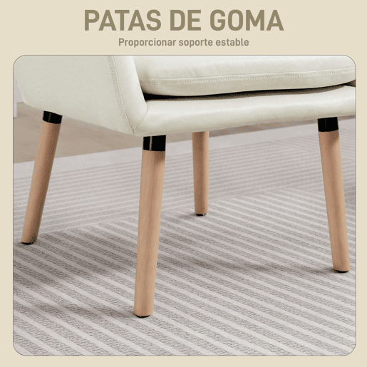 HOMCOM Poltrona de Sala de Estar Moderna Acolchoada de Dupla Camada Estofada em Couro Sintético Pés de Madeira 68x74x89 cm Creme