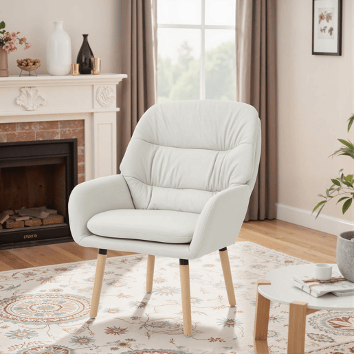 HOMCOM Poltrona de Sala de Estar Moderna Acolchoada de Dupla Camada Estofada em Couro Sintético Pés de Madeira 68x74x89 cm Creme