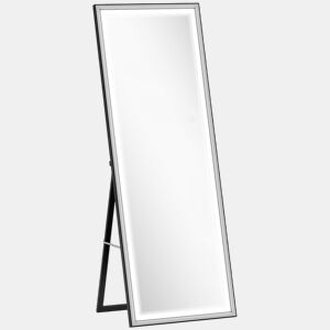 HOMCOM Espelho de Pé Espelho de Corpo Inteiro com Luzes 165x60 cm 3 Temperaturas de Cor Brilho Ajustável Independente ou de Parede para Quarto e Sala Branco e Preto