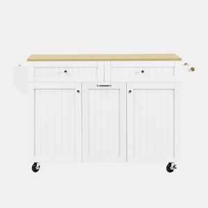 Ilha de cozinha móvel 140×40-70×92 cm - Área de jantar extensível, com gavetas multifuncionais - Branco Natural