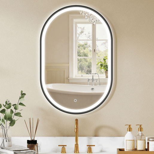 HOMCOM Espelho de Casa de Banho com Luz 60x90 cm Espelho de Parede Oval 3 Cores de Luz Brilho Regulável Função Antiembaçiamento Memória Interruptor Tátil Moldura de Alumínio IP44 Preto HOMCOM Espelho de Casa de Banho com Luz 60x90 cm Espelho de Parede Oval 3 Cores de Luz Brilho Regulável Função Antiembaçiamento Memória Interruptor Tátil Moldura de Alumínio IP44 Preto