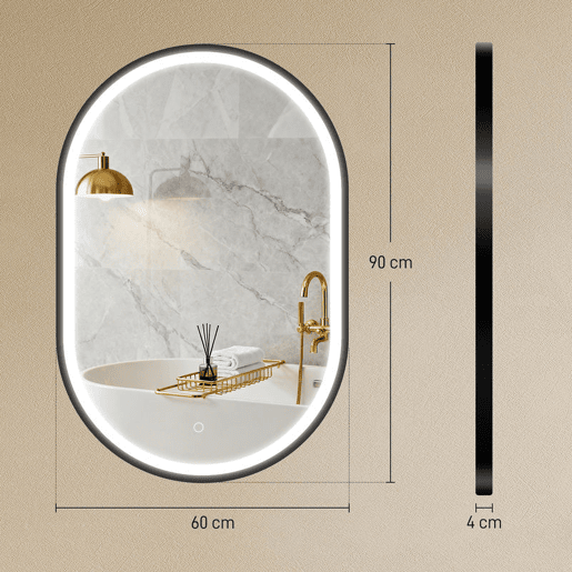 HOMCOM Espelho de Casa de Banho com Luz 60x90 cm Espelho de Parede Oval 3 Cores de Luz Brilho Regulável Função Antiembaçiamento Memória Interruptor Tátil Moldura de Alumínio IP44 Preto HOMCOM Espelho de Casa de Banho com Luz 60x90 cm Espelho de Parede Oval 3 Cores de Luz Brilho Regulável Função Antiembaçiamento Memória Interruptor Tátil Moldura de Alumínio IP44 Preto