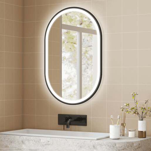 HOMCOM Espelho de Casa de Banho com Luz 60x90 cm Espelho de Parede Oval 3 Cores de Luz Brilho Regulável Função Antiembaçiamento Memória Interruptor Tátil Moldura de Alumínio IP44 Preto HOMCOM Espelho de Casa de Banho com Luz 60x90 cm Espelho de Parede Oval 3 Cores de Luz Brilho Regulável Função Antiembaçiamento Memória Interruptor Tátil Moldura de Alumínio IP44 Preto