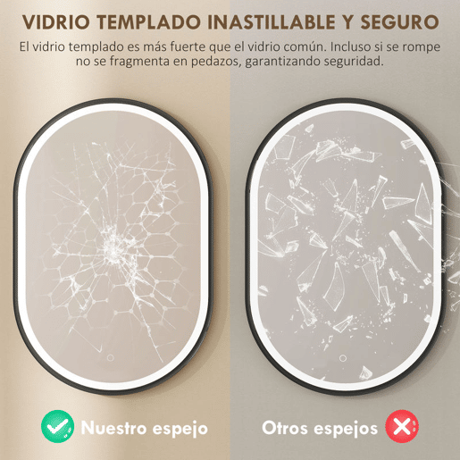 HOMCOM Espelho de Casa de Banho com Luz 60x90 cm Espelho de Parede Oval 3 Cores de Luz Brilho Regulável Função Antiembaçiamento Memória Interruptor Tátil Moldura de Alumínio IP44 Preto HOMCOM Espelho de Casa de Banho com Luz 60x90 cm Espelho de Parede Oval 3 Cores de Luz Brilho Regulável Função Antiembaçiamento Memória Interruptor Tátil Moldura de Alumínio IP44 Preto