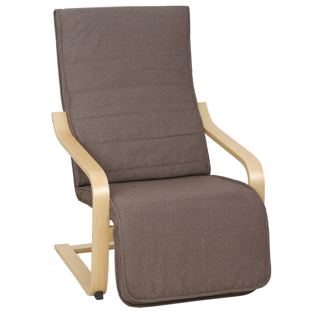 Homcom sillón de salón con reposapiés ajustable, butaca de salón tapizada en lino sintético con marco de madera, sillón de relax para dormitorio, oficina, estudio, 66,5x94x100 cm, marrón