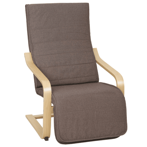 HOMCOM Poltrona de Sala de Estar com Apoio para os Pés Ajustáveis Poltrona para Dormitório Estofada em Tecido com Estrutura de Madeira Carga 120 kg para Escritório Estúdio 66,5x94x100 cm Marrom