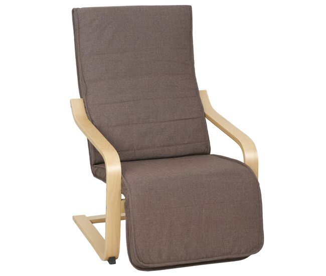 Homcom sillón de salón con reposapiés ajustable, butaca de salón tapizada en lino sintético con marco de madera, sillón de relax para dormitorio, oficina, estudio, 66,5x94x100 cm, marrón