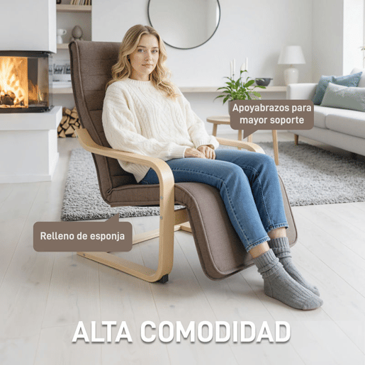 HOMCOM Poltrona de Sala de Estar com Apoio para os Pés Ajustáveis Poltrona para Dormitório Estofada em Tecido com Estrutura de Madeira Carga 120 kg para Escritório Estúdio 66,5x94x100 cm Marrom