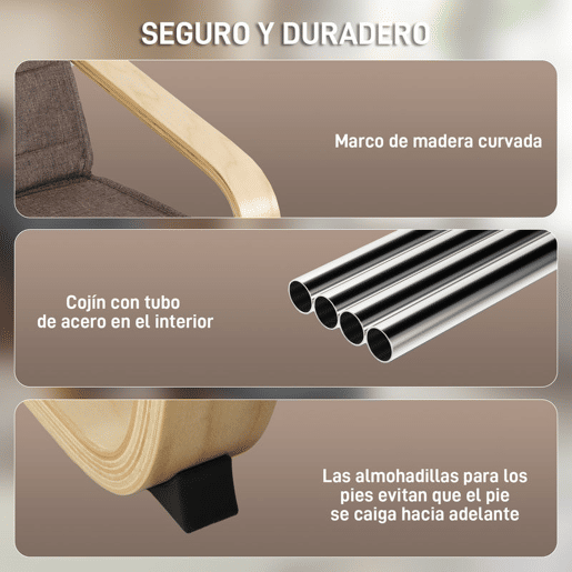 HOMCOM Poltrona de Sala de Estar com Apoio para os Pés Ajustáveis Poltrona para Dormitório Estofada em Tecido com Estrutura de Madeira Carga 120 kg para Escritório Estúdio 66,5x94x100 cm Marrom