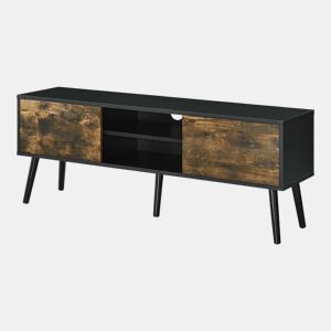 Móvel de TV Móvel de TV 120 cm pernas de madeira revestimento em PVC preto madeira escura 03_0005865