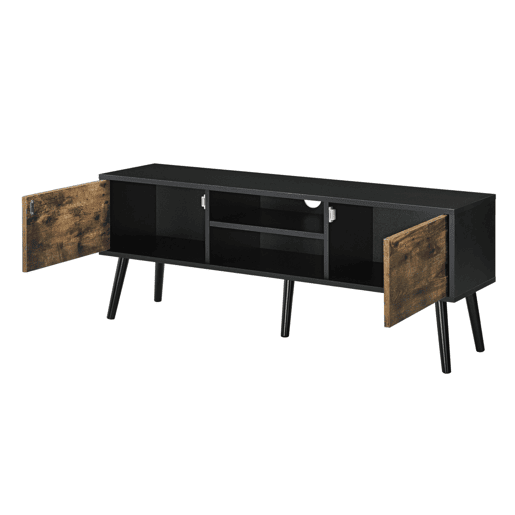 Móvel de TV Móvel de TV 120 cm pernas de madeira revestimento em PVC preto madeira escura 03_0005865