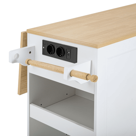 Ilha de cozinha com rodas - mesa extensível, gavetas multifuncionais e caixote do lixo - branco