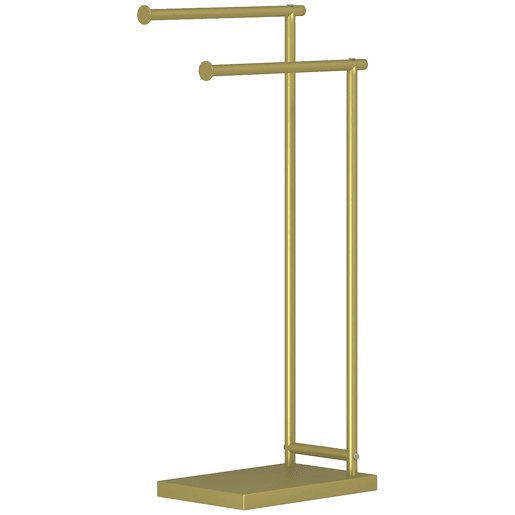 HOMCOM Toalheiro de Pé de 2 Níveis Toalheiro para Casa de Banho com 2 Barras e Estrutura Metálica Estilo Moderno em Forma de L 35,5x20x78 cm Dourado