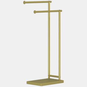 HOMCOM Toalheiro de Pé de 2 Níveis Toalheiro para Casa de Banho com 2 Barras e Estrutura Metálica Estilo Moderno em Forma de L 35,5x20x78 cm Dourado