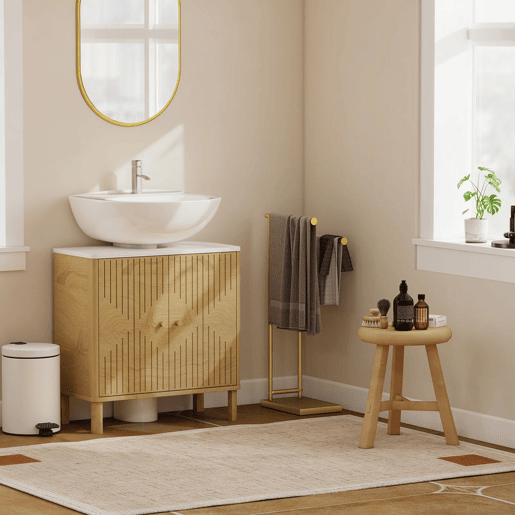 HOMCOM Toalheiro de Pé de 2 Níveis Toalheiro para Casa de Banho com 2 Barras e Estrutura Metálica Estilo Moderno em Forma de L 35,5x20x78 cm Dourado