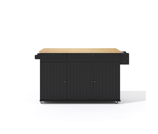 Isla de cocina 137x89,5x45 cm - con 6 ruedas fijas, estante, 2 cajones, estante de puerta - natural+negro
