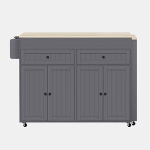Ilha de cozinha móvel 180,5 × 45 × 92,2 cm - Com área de jantar extensível, bancada e gavetas - Cinza + Natural