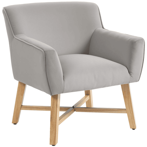 HOMCOM Poltrona de Sala de Estar Estofada em Veludo Poltrona Relax Moderna com Apoio para os Braços Acolchoados Pés de Madeira e Base Cruzada para Dormitório 67x65x74 cm Cinzento